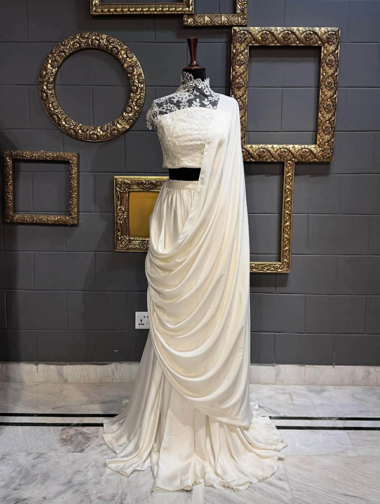 Ivory Draped Lehenga